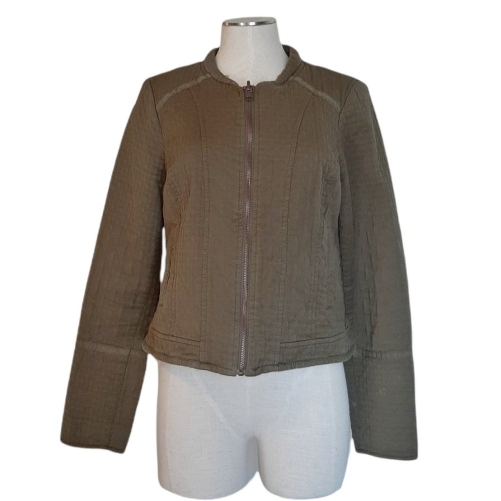 Anthro Hei Hei Army Green Quilted 100% Cotton Zip Front Jacket S - Picture 2 of 10